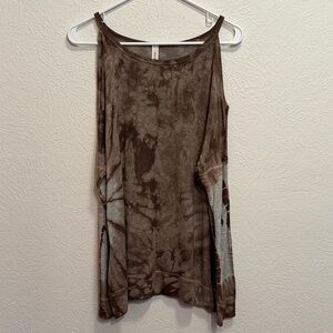 🐻🐻🐻BOGOHO🐻🐻🐻Brown Tie-Dye Cold Shoulder Women's Top-medium